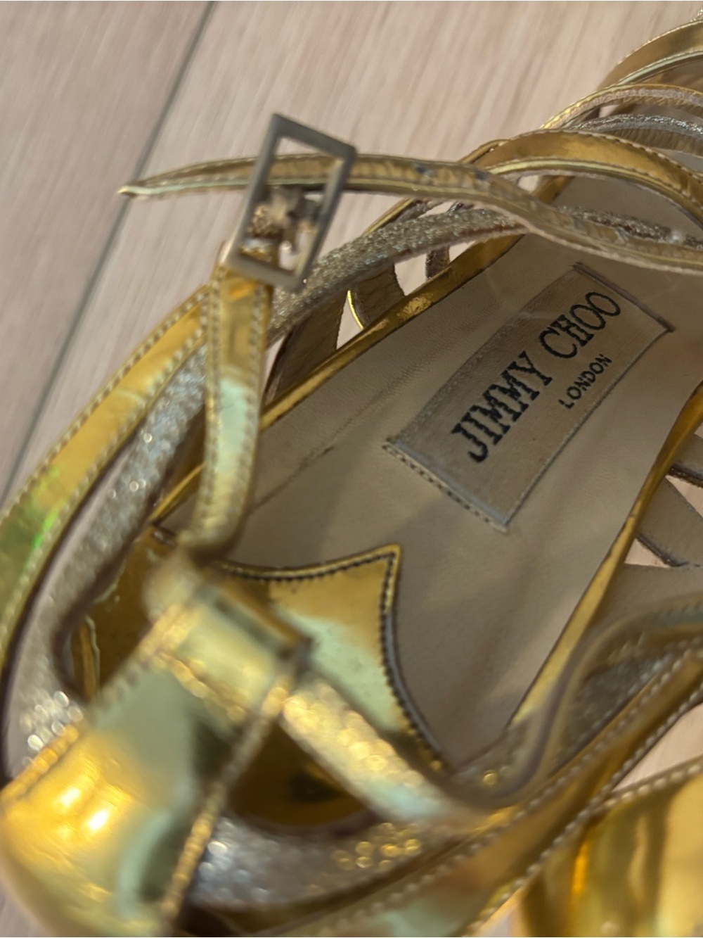 Jimmy Choo Gold Metallic Strappy Heels